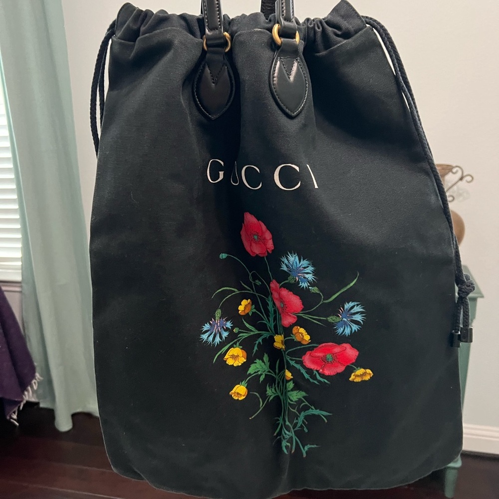 Gucci Black Floral Embroidered Backpack